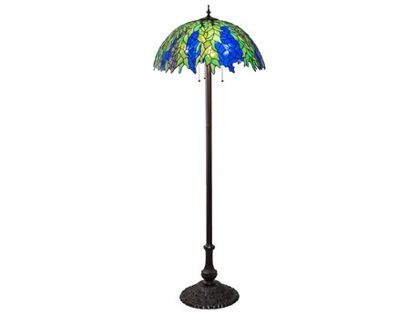 Meyda Honey Locust Glass Tiffany Mahogany Bronze Floor Lamp