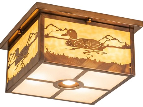 Meyda Hyde Park 5-Light Vintage Copper Brown Glass LED Geometric Flush Mount