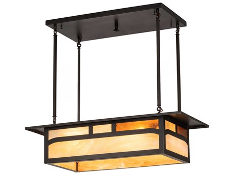 Meyda Hyde Park 4-Light Craftsman Brown Off White Glass Geometric Island Pendant
