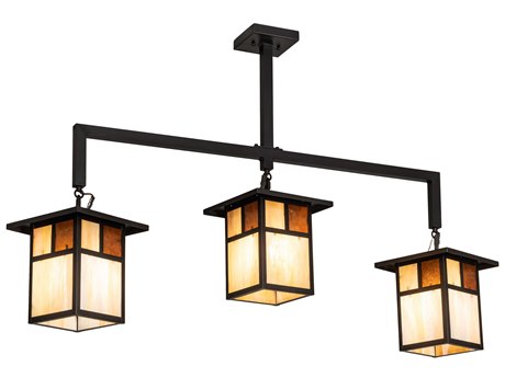 Meyda Hyde Park T Mission 3-Light Craftsman Brown Off White Glass Geometric Lantern Island Pendant