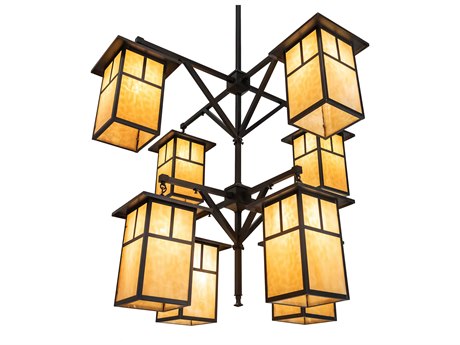 Meyda Hyde Park T Mission 8-Light Craftsman Brown Glass Lantern Tiered Chandelier