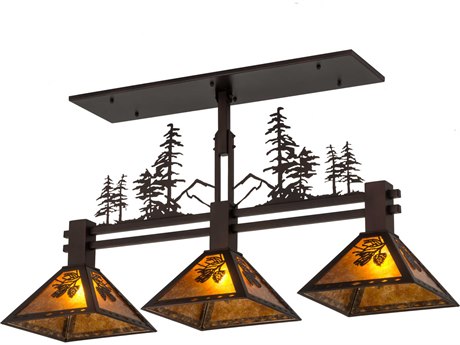 Meyda 3-Light Bronze Glass Island Pendant