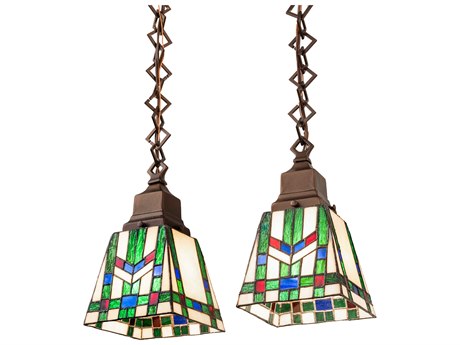 Meyda 2-Light Bronze Glass Tiffany Island Pendant