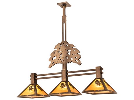 Meyda 3-Light Copper Glass Island Pendant