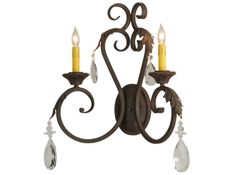 Meyda Josephine 2-Light Cajun Spice Brown Crystal Wall Sconce