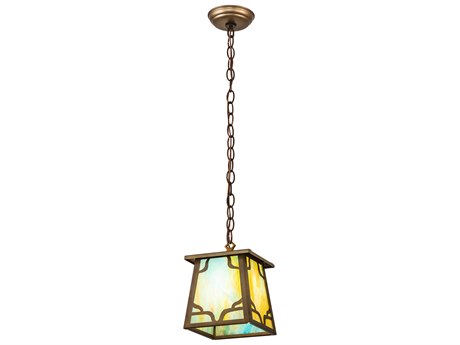 Meyda Kirkpatrick 1-Light Antique Copper Blue Glass Lantern Mini Pendant