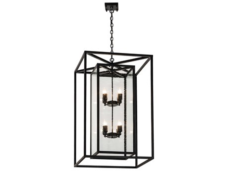 Meyda Kitzi Box 8-Light Black Clear Seedy Glass Candelabra Geometric Chandelier