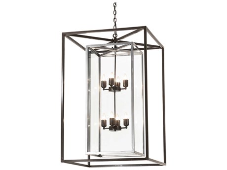 Meyda Kitzi Box 8-Light Nickel Timeless Bronze Clear Glass Candelabra Geometric Chandelier