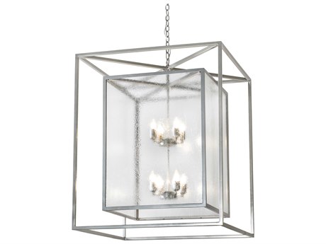 Meyda Kitzi Box 8-Light Nickel Glass Candelabra Geometric Tiered Chandelier