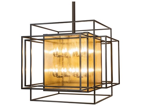 Meyda Kitzi Box 32-Light Timeless Bronze Glass Candelabra Geometric Chandelier