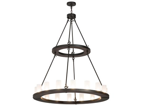 Meyda Loxley 16-Light Bronze Glass Cylinder Round Chandelier
