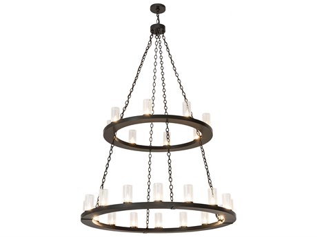 Meyda Loxley 24-Light Bronze Glass Cylinder Round Tiered Chandelier