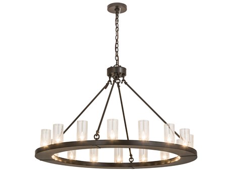 Meyda Loxley 16-Light Bronze Glass Cylinder Round Chandelier