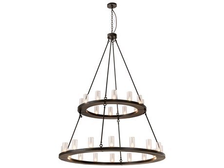 Meyda Loxley 28-Light Black Glass Cylinder Round Tiered Chandelier