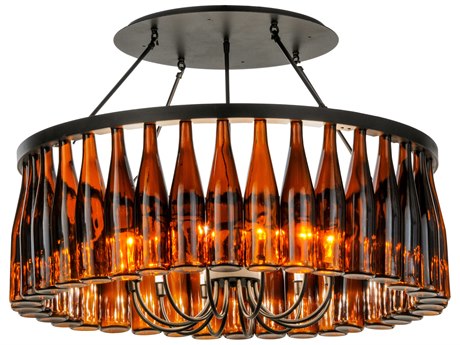 Meyda Tuscan Vineyard 38" Wide 1-Light Black Glass Drum Chandelier