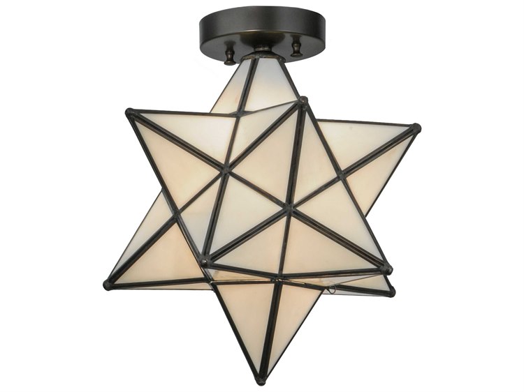 Meyda Moravian Star 1-Light Bronze Glass Flush Mount