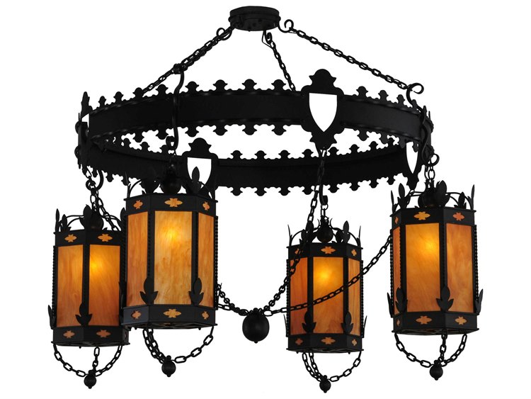 Meyda Lodge 4-Light Black Candelabra Cylinder Round Chandelier
