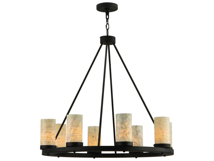 Meyda Loxley 8-Light Black Glass Candelabra Cylinder Round Chandelier