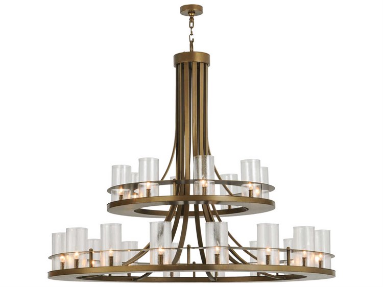 Meyda Lodge 2-Light Bronze Glass Candelabra Cylinder Tiered Chandelier