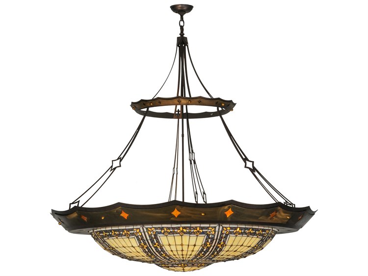 Meyda Fleur-de-lis 1-Light Bronze Tiffany Bowl Pendant