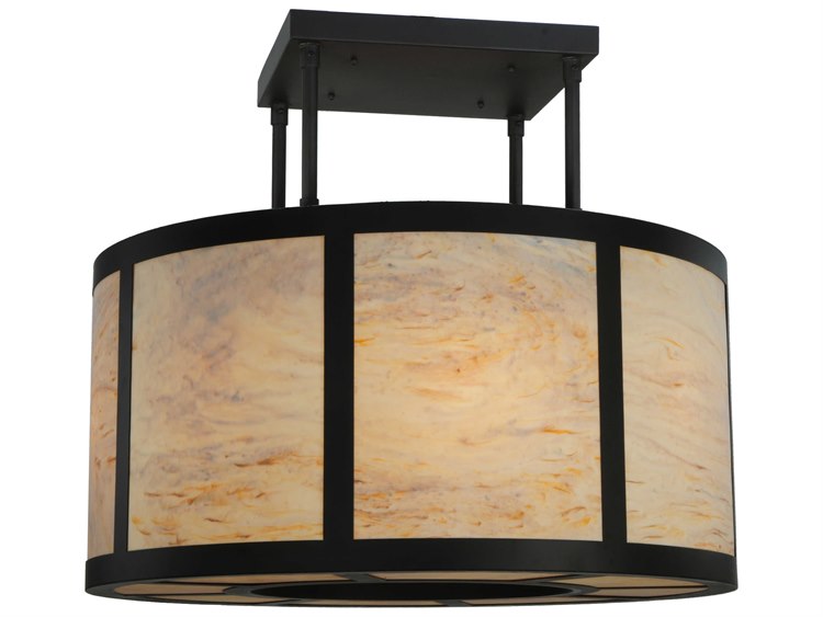 Meyda Lodge 8-Light Black Drum Semi Flush Mount