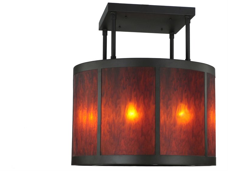 Meyda Lodge 8-Light Black Drum Semi Flush Mount