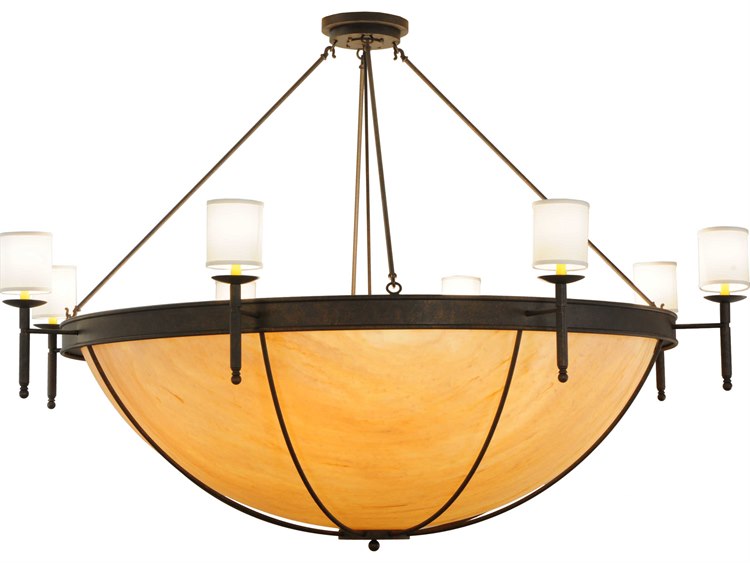 Meyda Lodge 8-Light Bronze Glass Bowl Drum Semi Flush Mount