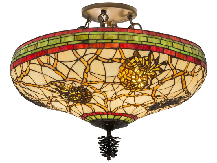 Meyda Lodge 4-Light Bronze Tiffany Semi Flush Mount
