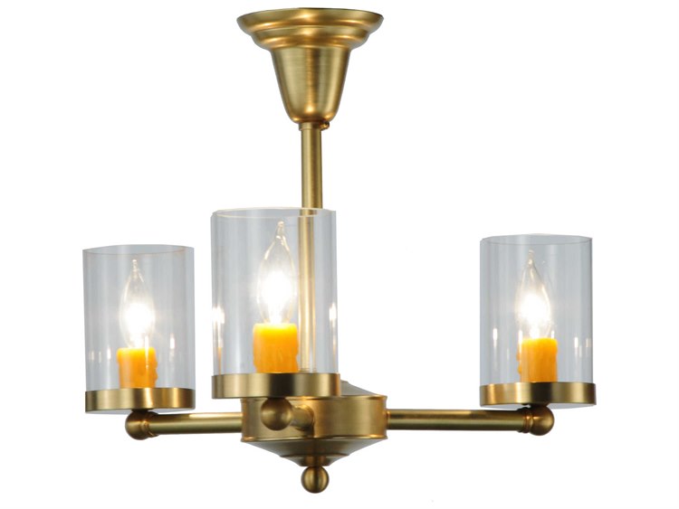 Meyda Lodge 3-Light Brass Glass Semi Flush Mount