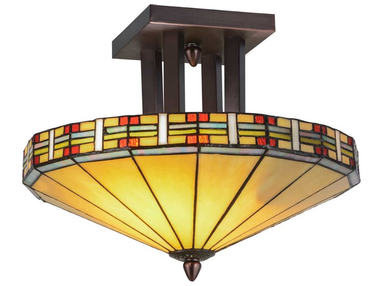 Meyda Lodge 2-Light Bronze Tiffany Semi Flush Mount