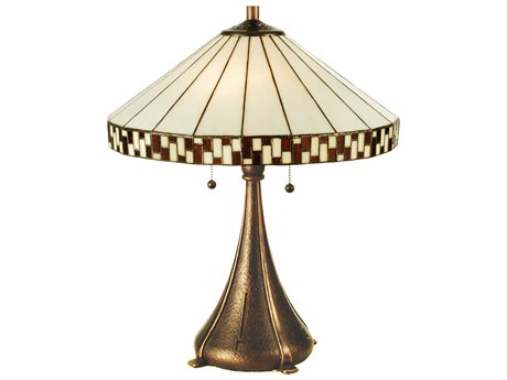 Meyda Checkerboard Beige Brown Tiffany Table Lamp
