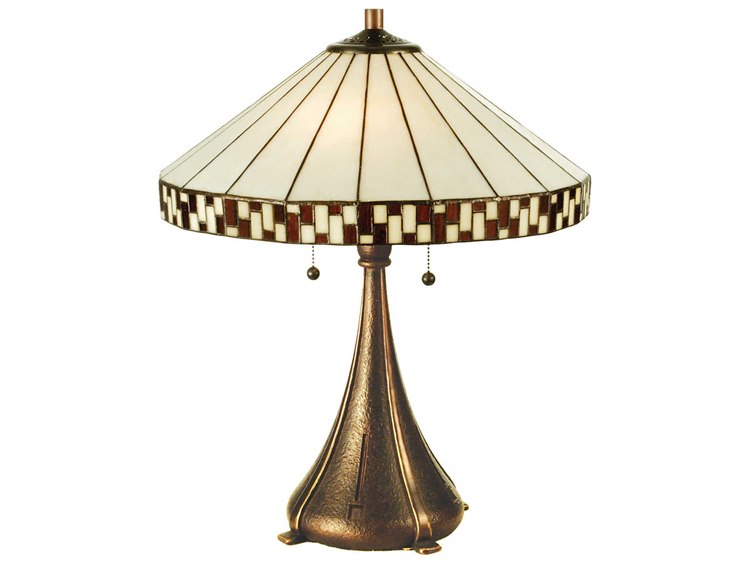 Meyda Checkerboard Beige Brown Tiffany Table Lamp