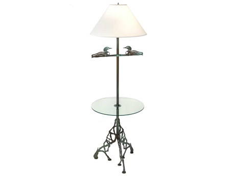 Meyda Loon Glass Antique Copper Verdigris Green Floor Lamp