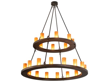 Meyda Loxley 24-Light Mahogany Bronze Brown Cylinder Round Chandelier
