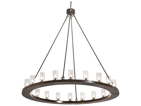Meyda Loxley 20-Light Timeless Bronze Clear Glass Cylinder Round Chandelier