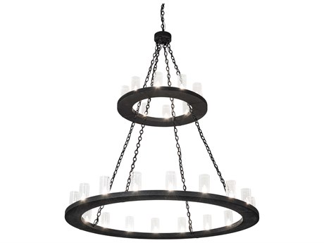 Meyda Loxley 28-Light Black Clear Seedy Glass Cylinder Round Chandelier