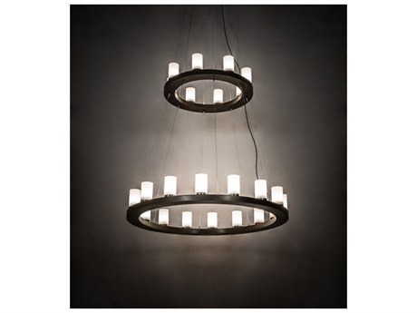 Meyda Loxley 24-Light Black Chocolate White Brown Cylinder Round Tiered Chandelier