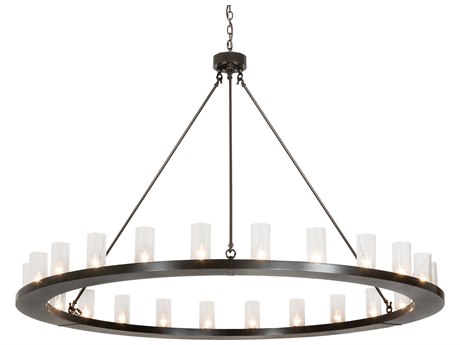Meyda Loxley 24-Light Timeless Bronze Glass Cylinder Round Chandelier