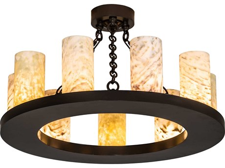 Meyda Loxley 9-Light Timeless Bronze Green Cylinder Round Semi Flush Mount