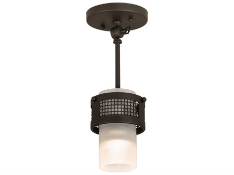 Meyda Maglia Semplice 1-Light Oil Rubbed Bronze White Glass Cylinder Mini Pendant