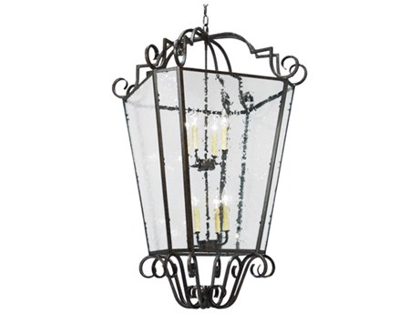 Meyda Marin 8-Light Antique Iron Gate Gray Glass Candelabra Lantern Chandelier