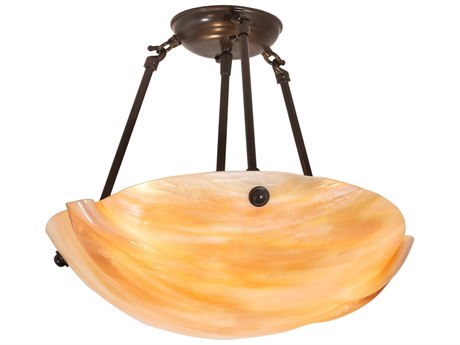 Meyda Metro 3-Light Coral Beige White Off Glass Bowl Semi Flush Mount