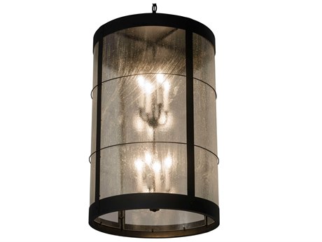 Meyda Villa 8-Light Black Glass Cylinder Tiered Chandelier