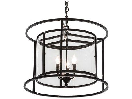 Meyda 3-Light Black Glass Candelabra Drum Chandelier