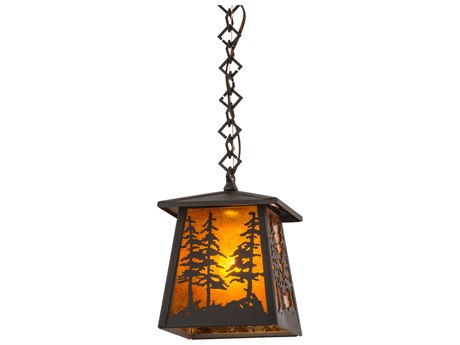 Meyda Tall Pines 1-Light Black Glass Lantern Mini Pendant