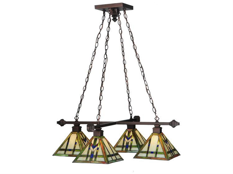 Meyda Mission 4-Light Bronze Tiffany Geometric Chandelier