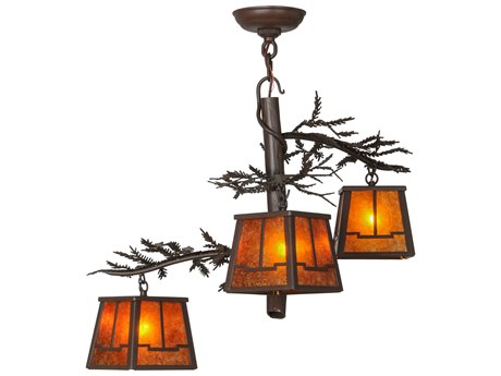 Meyda Pine Branch Valley View 28" Wide 3-Light Brown Lantern Chandelier