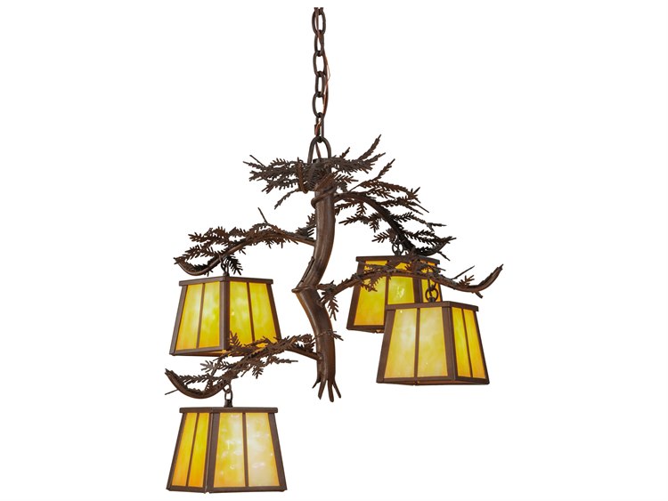 Meyda Mission 4-Light Red Lantern Chandelier