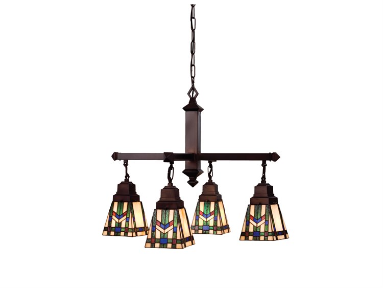Meyda Mission 4-Light Bronze Tiffany Geometric Chandelier