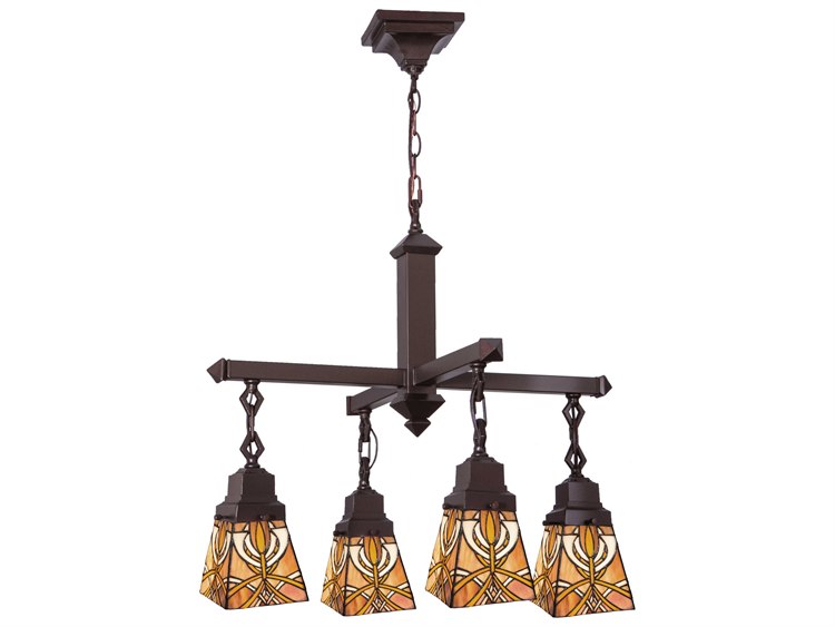 Meyda Mission 4-Light Black Tiffany Geometric Chandelier